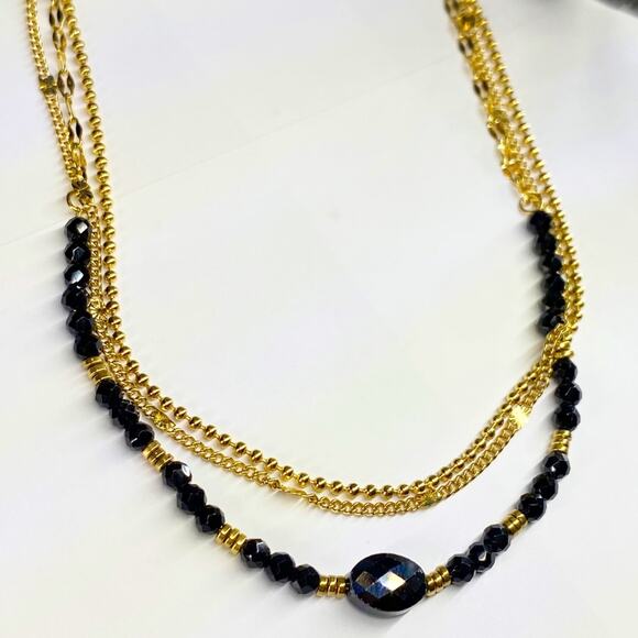 NEW Gold and Onyx 3 Strand Layering Necklace - Picture 4 of 8